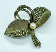 Theodor Fahrner Brooch Sterling silver ,Marcasite & Pearl. Stamped makers mark. C.1940s.