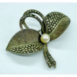 Theodor Fahrner Brooch Sterling silver ,Marcasite & Pearl. Stamped makers mark. C.1940s.