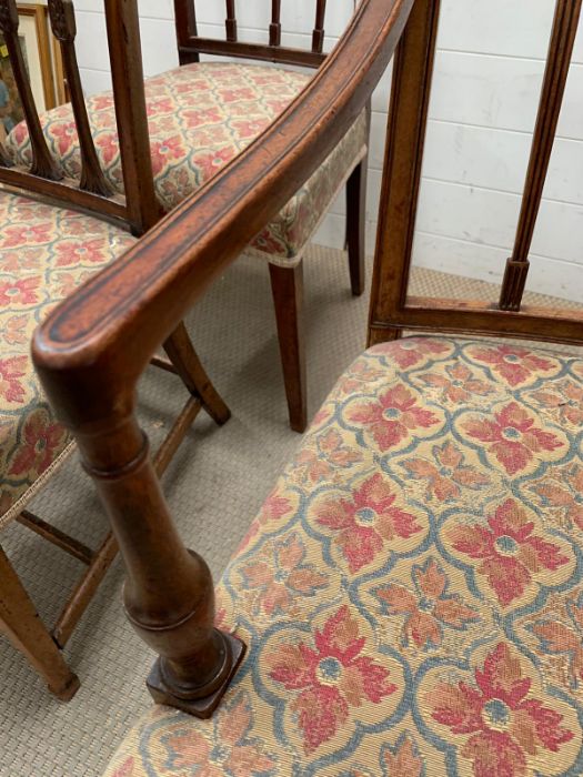 A set of 6 Sheraton mahogany dining chairs including 1 armchair, each with square back and 3 - Image 8 of 8