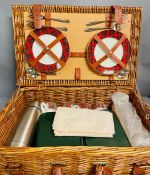 A Picnic basket with Royal Grafton cups, tartan theme