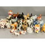 A selection of china cow creamers, various makers, years and countries of origin.