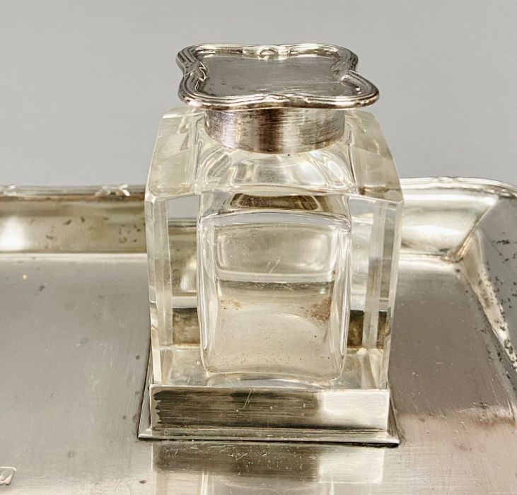 A silver desk set with glass inkwells with silver lids, dated 1909 by Charles and George Asprey ( - Image 2 of 7