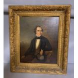 A 19th century English school, 'Gentleman in a bowtie', oil on canvas, within a gilded frame, (