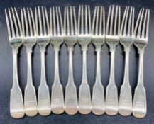 Ten Georgian silver forks (466g) 1815 by William Bateman hallmarked for London 1815