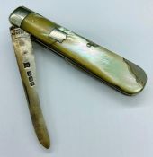 A Silver and mother of pearl fruit knife