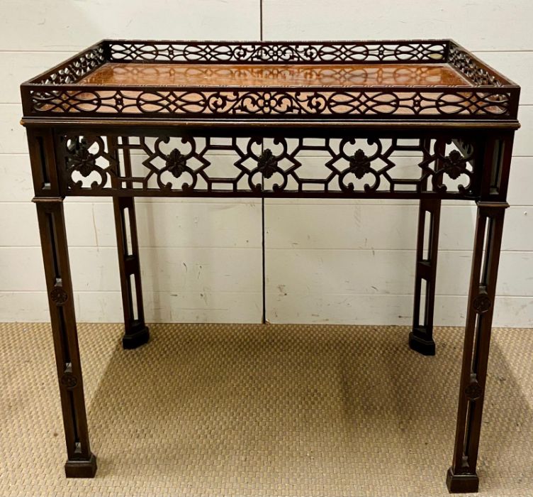 A mahogany square fretwork table (H78cm W77cm D48cm)