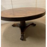 A circular dining table on pedestal centre and scrolled feet (Dia135cm)