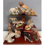 The Franklin Mint National wildlife Foundation Big Cats of the World figure set on display stand