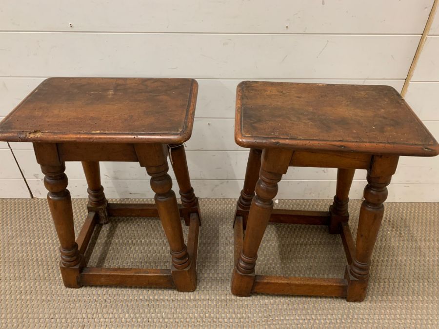 A pair of 19th century fruitwood stools (H53cm W40cm D29cm) - Image 2 of 3