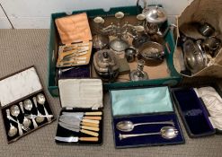 A selection of silver plated items