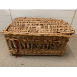 A Vintage Wicker Laundry Basket marked A 58 and Laundry