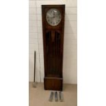 An 1960's oak long case clock art deco style (H187cm W42cm D25cm)