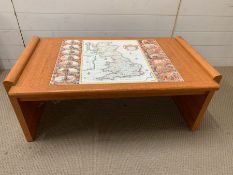 A Mid Century coffee table with a map of the Uk printed to top (H43cm W100cm D59cm)