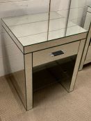 A pair of mirrored bedsides with drawer to centre (H64cm Sq49cm)