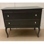 Two drawer chest of drawers with white drop handles (H88cm W100cm D45cm)