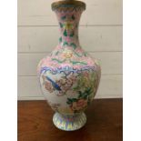 A floral enamel vase with brass rim (H37cm)