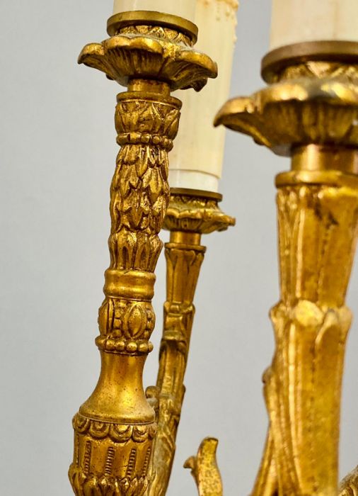 A six branch brass candelabra, in the form of male partially clad supporting the scrolling - Image 3 of 5