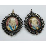 A Pair of Late 16th Century miniatures in pendant form with gold backs depicting a gentleman and a