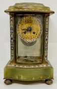 A French eight day onyx and cloisonné mantle clock with mercury movement for Hamilton in Edinburgh