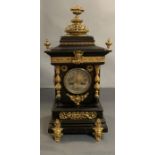 A Lenzkirch brass mantel clock, inlaid ebony case. Serial number 346705