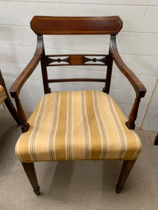 A set of 5 George III mahogany dining chairs (including 1 armchair) inlaid with satinwood banding - Image 6 of 6