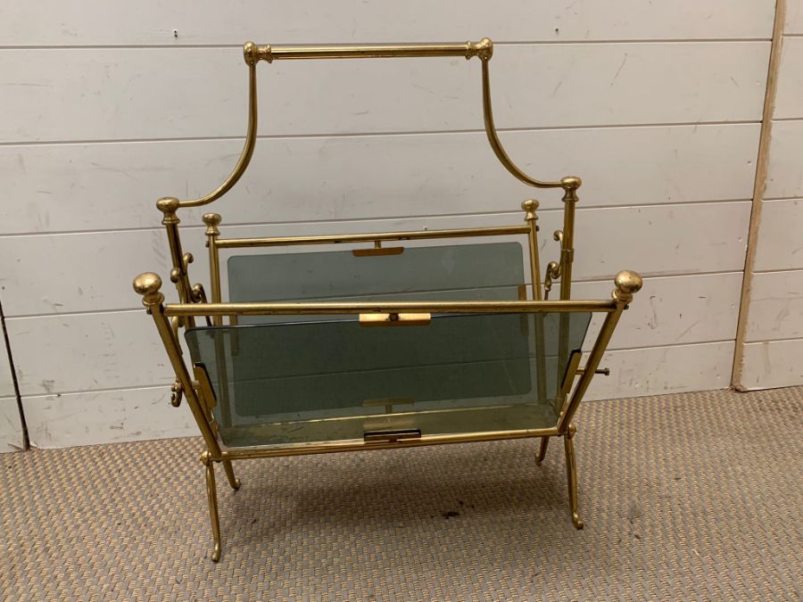 A brass magazine stand with smoked glass AF - Image 2 of 2