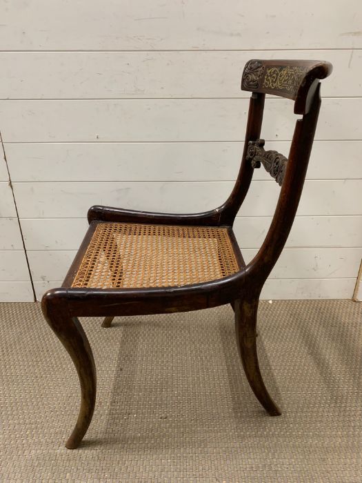 A brass inlay Regency dining chair, sabre legged - Image 4 of 4