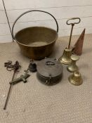 A selection of brass and copper items