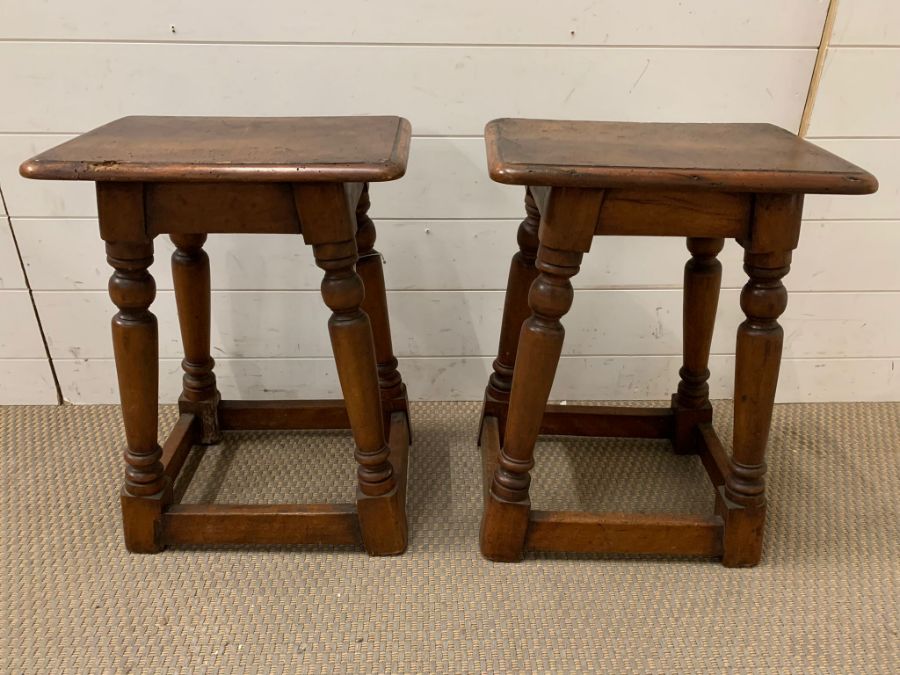 A pair of 19th century fruitwood stools (H53cm W40cm D29cm)