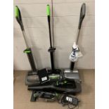 A selection of G-Tech cordless equipment, vacuums and leaf blowers
