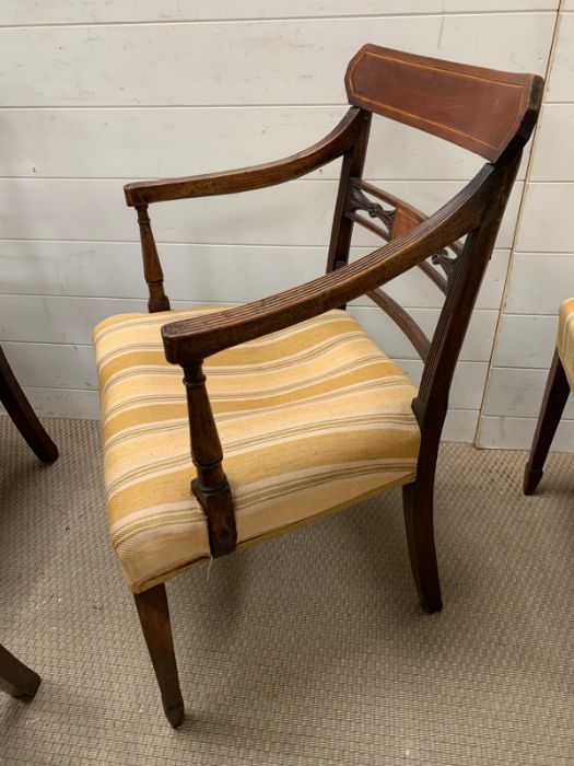 A set of 5 George III mahogany dining chairs (including 1 armchair) inlaid with satinwood banding - Image 3 of 6