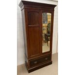 A single wardrobe with string inlay and drawers under (H196cm W96cm D46cm)