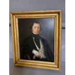 A 19th century English school, 'Gentleman in a cravat', oil on canvas, withi a gilded frame, (66cm x