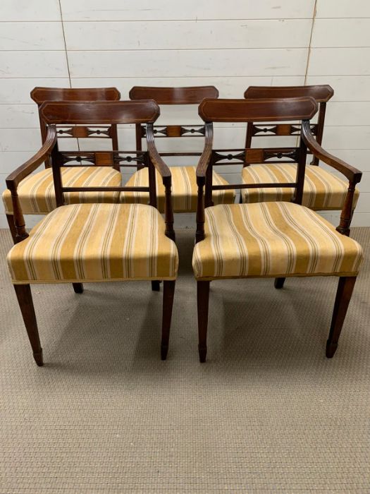 A set of 5 George III mahogany dining chairs (including 1 armchair) inlaid with satinwood banding - Image 2 of 6