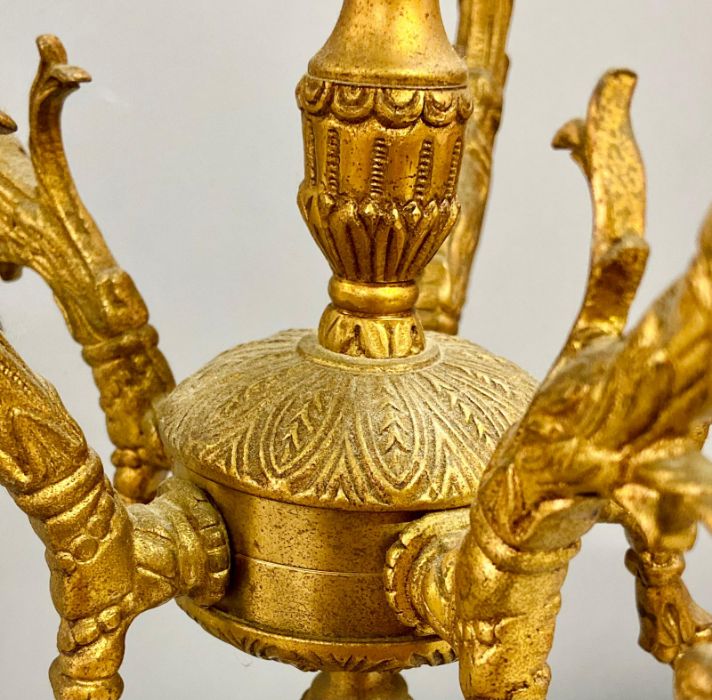 A six branch brass candelabra, in the form of male partially clad supporting the scrolling - Image 4 of 5