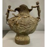 A French Bronze planter with cherub decoration 64cm W x 59cm H