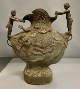 A French Bronze planter with cherub decoration 64cm W x 59cm H