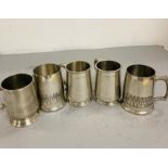 Five One pint pewter tankers