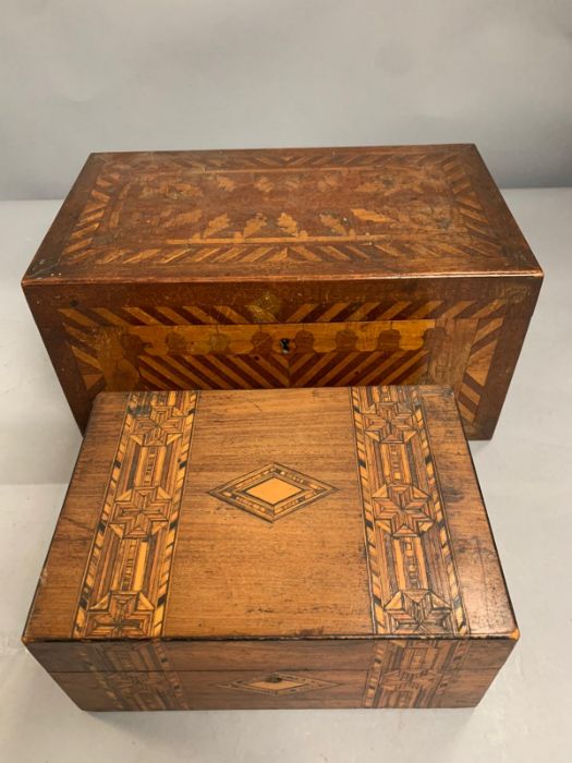 A inlaid sewing box with lift out shelf (36cm w x 21 cm d x 18cm H) and a second box (25cm w x - Image 2 of 9