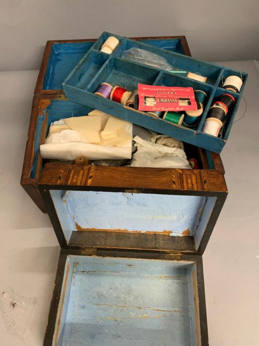 A inlaid sewing box with lift out shelf (36cm w x 21 cm d x 18cm H) and a second box (25cm w x - Image 9 of 9