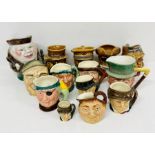 A selection of small character jugs including Royal Doulton