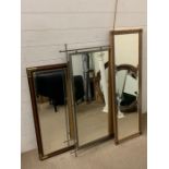Three contemporary wall mirrors - Metal one 85 x 115, full length 41 x 124, and 64 x 97