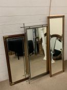 Three contemporary wall mirrors - Metal one 85 x 115, full length 41 x 124, and 64 x 97