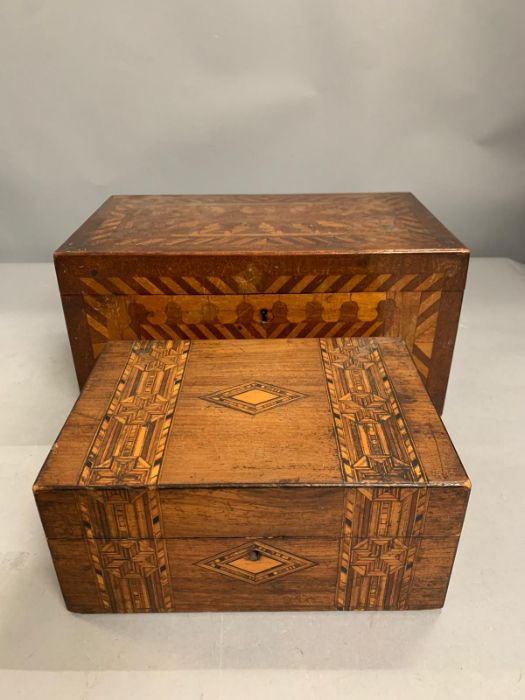 A inlaid sewing box with lift out shelf (36cm w x 21 cm d x 18cm H) and a second box (25cm w x - Image 7 of 9