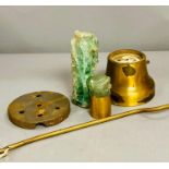 An antique brass lamp with green crystal or jadeite. This is a project and need to be reassembled