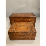 A inlaid sewing box with lift out shelf (36cm w x 21 cm d x 18cm H) and a second box (25cm w x