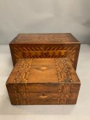 A inlaid sewing box with lift out shelf (36cm w x 21 cm d x 18cm H) and a second box (25cm w x