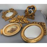 A selection of gilt frame mirrors and small tray.