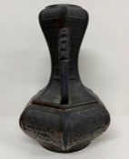 A Black two handled Vase with dragon themed handles (Approx 30cm H)