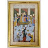 A framed Persian watercolour of a court scene